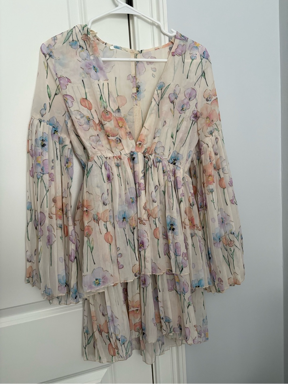 Floral Tiered Chiffon Mini Dress - Pastel Floral